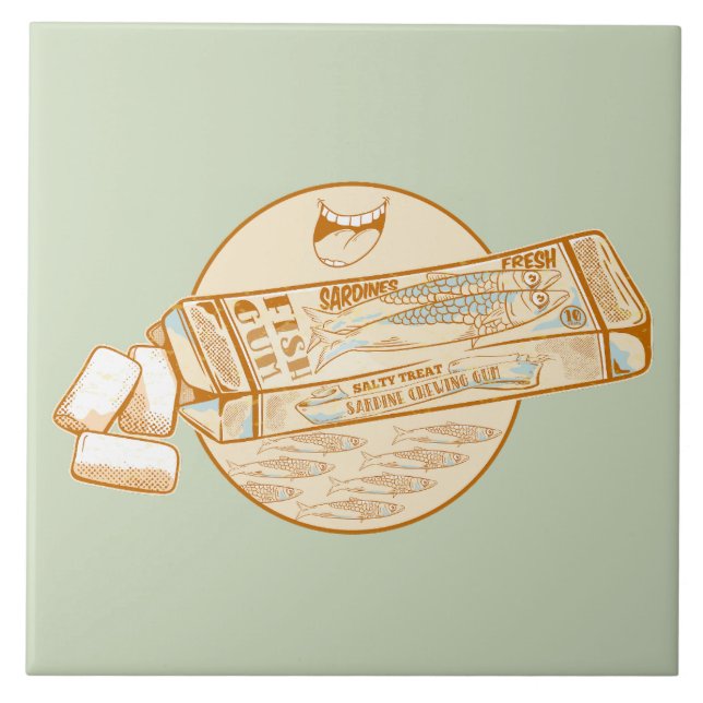 Sardine flavoured chewing gum funny fish ceramic tile (Front)