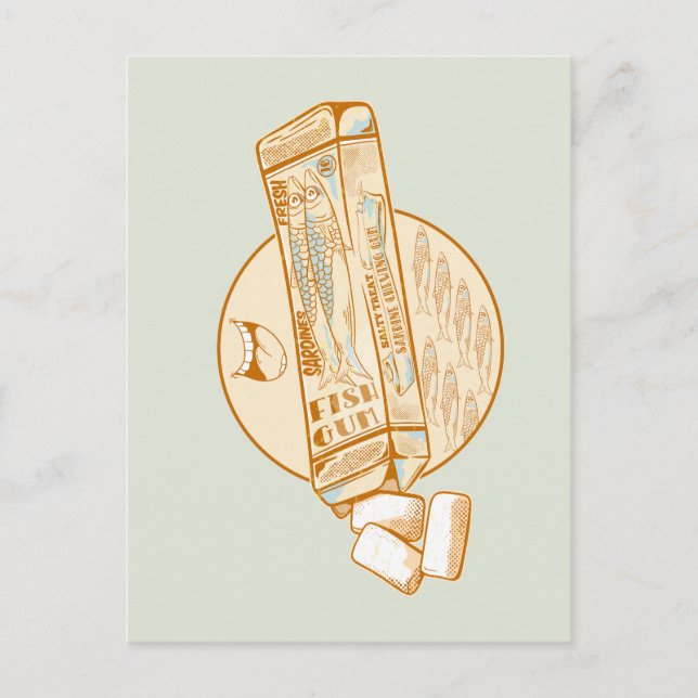 Sardine flavoured chewing gum funny fish postcard (Front)