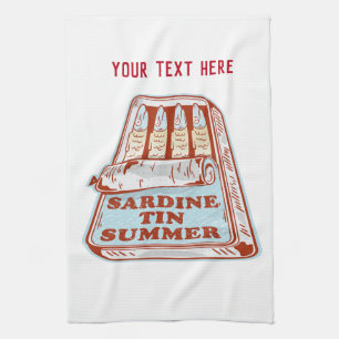 Sardine tin summer tea towel