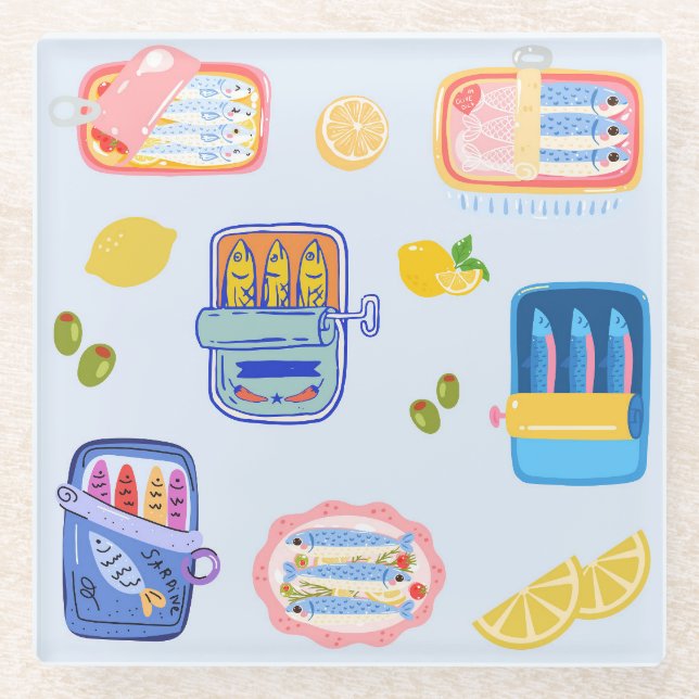 Sardines and Lemons Glass Coaster (Front)