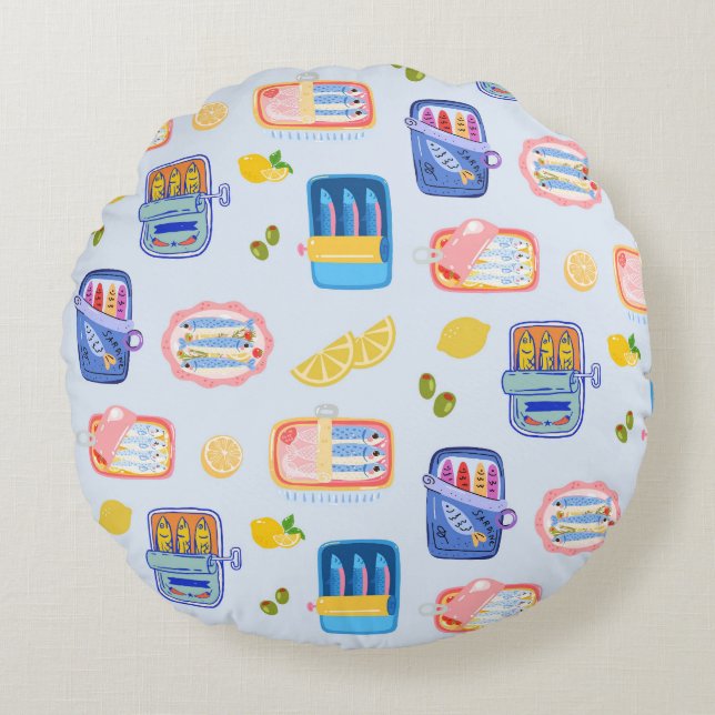Sardines and Lemons Round Cushion (Front)