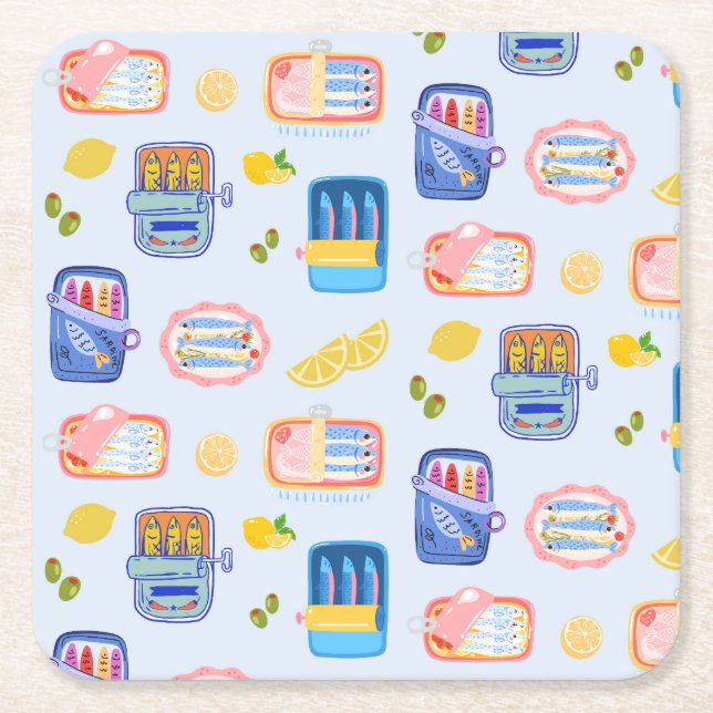 Sardines and Lemons Square Paper Coaster (Front)