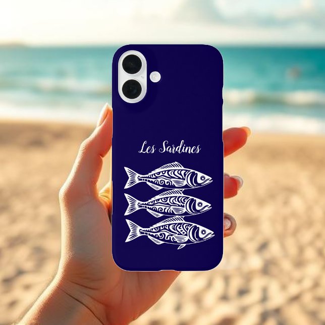 Sardines-Blue Hawaiian Case-Mate iPhone Case (Les Sardines Hawaiian Fisherman Trend Beach Summer Phone Case Dark Blue)