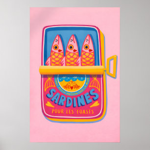 Sardines Can Poster, Retro Food Kitchen Art Poster