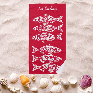 Sardines-Cherry Red Hawaiian Beach Towel