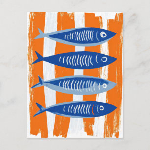 Sardines Coastal Art Illustration Postcard