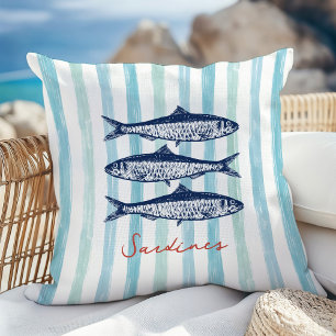 Sardines Fisherman Aesthetic Coastal Stripes Cushion