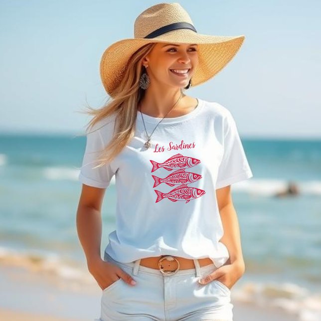 Sardines-Hawaiian-Fisherman Core-Cherry Red T-Shirt (Sardines-Beach T shirt-Summer tshirt-Cherry Red)