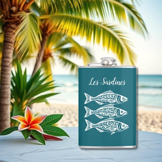Sardines-Hawaiian-Fisherman Core-Teal Hip Flask (Les Sardines-Hawaiian-Fisherman Core-Flask Summer-Beach Teal)