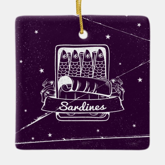 Sardines in a tin Distressed Ceramic Ornament (Front)