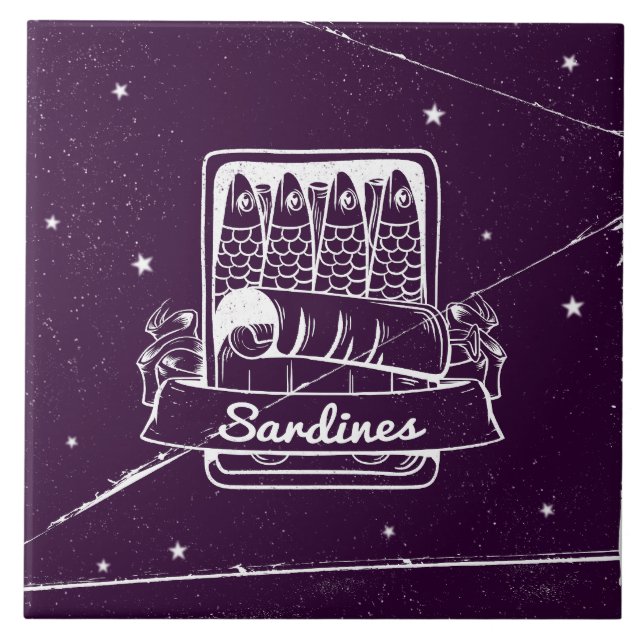Sardines in a tin Distressed Ceramic Tile (Front)