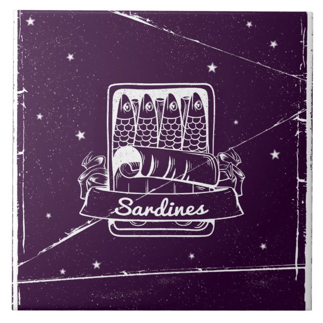 Sardines in a tin Distressed Ceramic Tile (Front)
