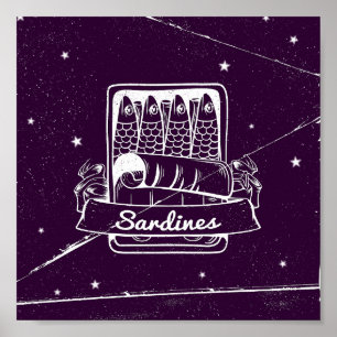 Sardines in a tin Distressed Poster