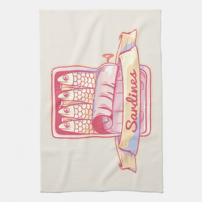 Sardines in a tin tea towel (Vertical)