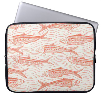 Sardines in Motion in coral and off white Laptop Sleeve