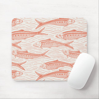Sardines in Motion in coral and off white Mouse Pad