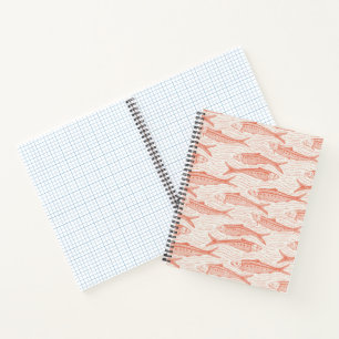 Sardines in Motion in coral and off white Notebook