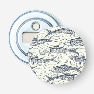 Sardines in Motion in navy and ivory Bottle Opener