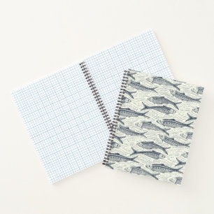 Sardines in Motion in navy and ivory Notebook