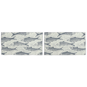 Sardines in Motion in navy and ivory Pillowcase