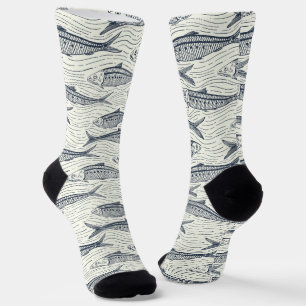 Sardines in Motion in navy and ivory Socks
