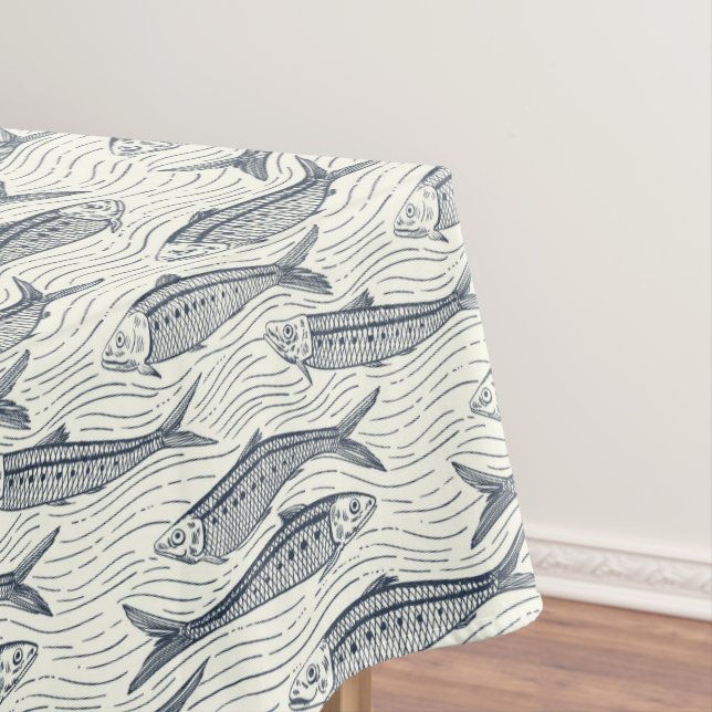 Sardines in Motion in navy and ivory Tablecloth (In Situ)