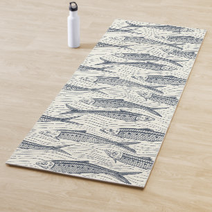 Sardines in Motion in navy and ivory Yoga Mat
