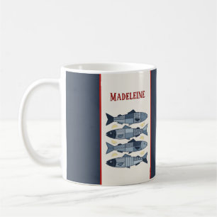 Sardines Lemons Patchwork Quilted Coastal Monogram Coffee Mug