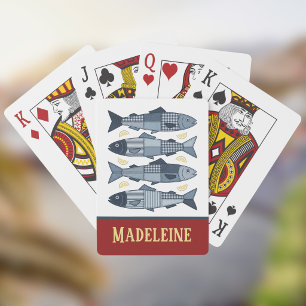 Sardines Lemons Patchwork Quilted Coastal Monogram Playing Cards