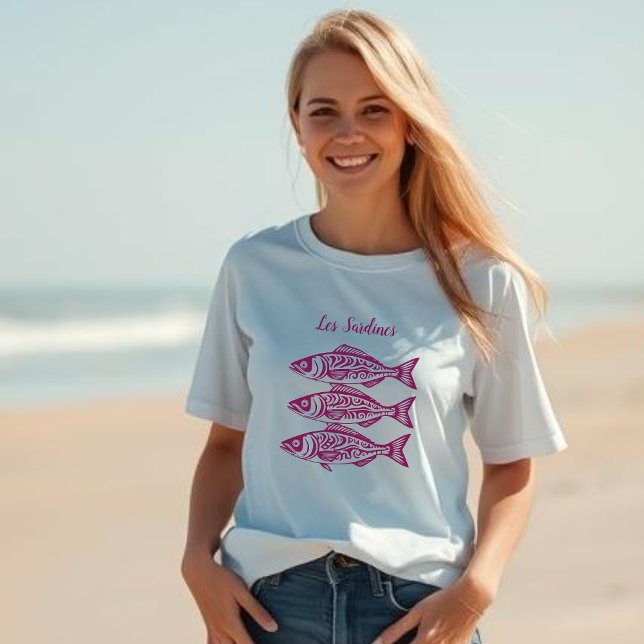 Sardines-Pink Hawaiian T-Shirt (Sardines Pink Hawaiian-Fisherman Style T shirt)