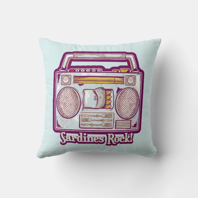 Sardines Rock Funny 80's Stereo Cushion (Back)