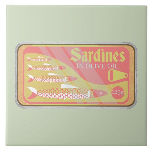 Sardines tin Retro poster style Ceramic Tile (Front)