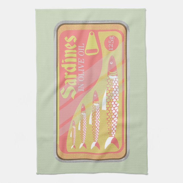 Sardines tin Retro poster style Tea Towel (Vertical)
