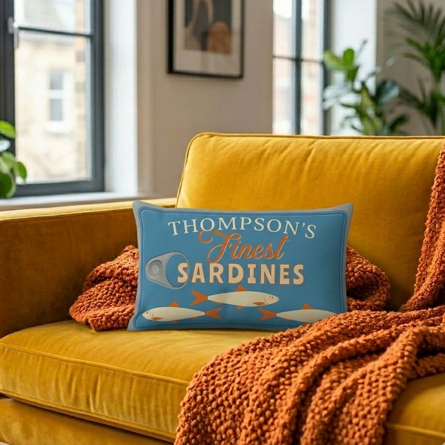 Sardines Tinned Fish Personalised Lumbar Cushion (Fun Personalized Sardines Tinned Fish Lumbar Pillow adds a pop of color and retro style to your sofa)