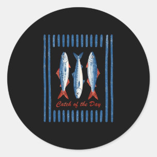 Sardines tinned fish retro graphic summer for men classic round sticker