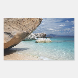 Sardinia beach with big rocks rectangular sticker