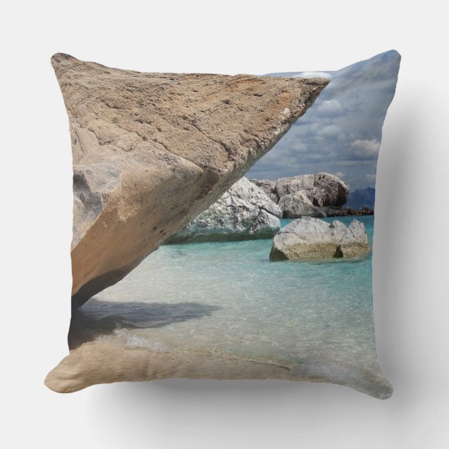 Sardinia beach with big rocks throw pillow (Front)