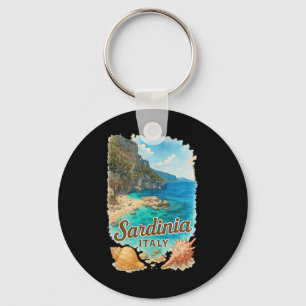 Sardinia Italy Watercolor Beach Travel Souvenir Key Ring