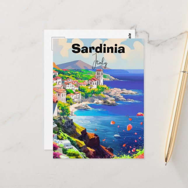 Sardinia Poster Italy Souvenir Sea Decoration  Postcard (Front/Back In Situ)