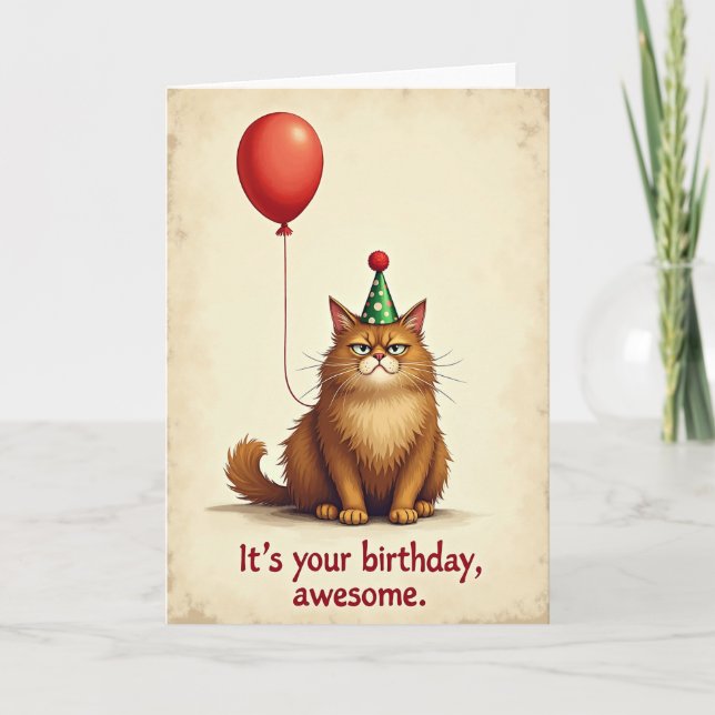 Sardonic Feline Birthday Card (Front)