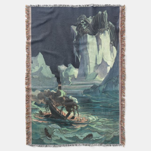Sargasso Sea Grim Reaper & Sinking of Titanic Throw Blanket (Front Vertical)