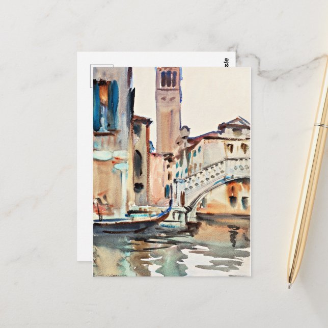 Sargent - A Bridge and a Campanile, Venice, Postcard (Front/Back In Situ)
