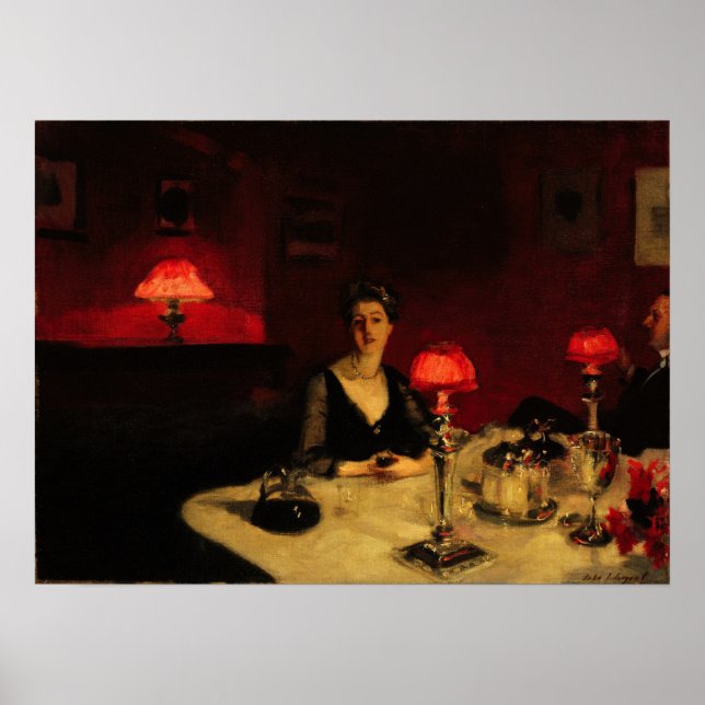 Sargent - Le Verre De Porto, Dinner Table At Night Poster (Front)