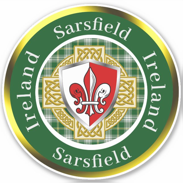 Sarsfield Irish Shield/Celtic Cross Personalised (Front)