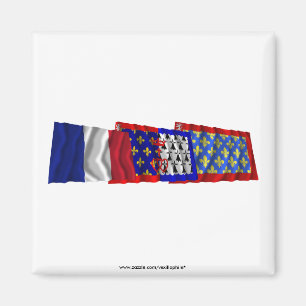 Sarthe, Pays-de-la-Loire & France flags Magnet