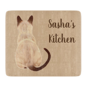 Sasha Siamese Cat Lover Kitty Looking Away Drawing Cutting Board