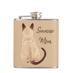 Sasha Siamese Cat Mom Kitty Looking Away Back View Hip Flask
