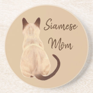 Sasha Siamese Cat Mum Kitty Looking Away Back View Coaster