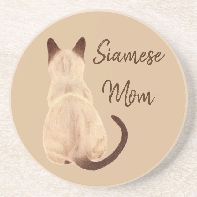 Sasha Siamese Cat Mum Kitty Looking Away Back View Coaster (Front)