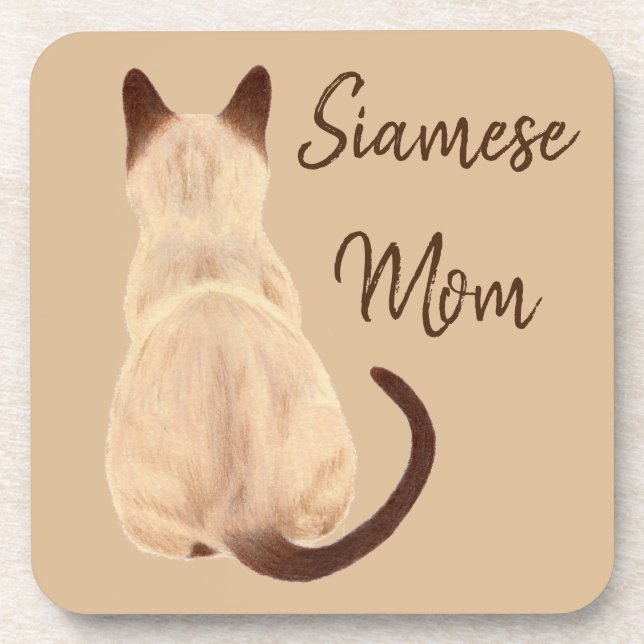 Sasha Siamese Cat Mum Kitty Looking Away Drawing Coaster (Front)